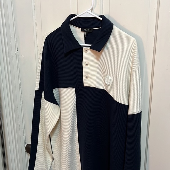 Ted Baker Waffle Knit Panelled Polo Shirt in Navy - Picture 10 of 16